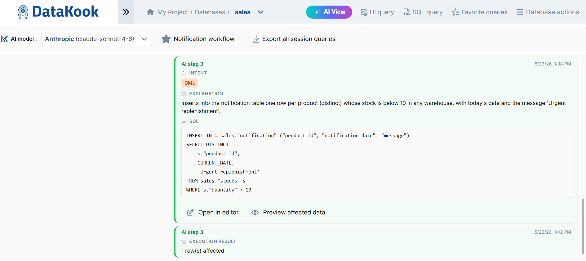 Database Agentic AI Mode