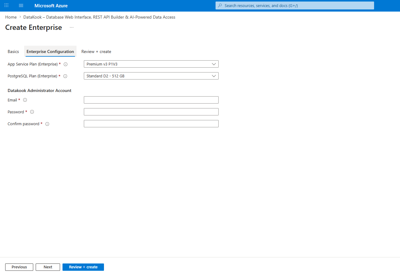 DataKook deployment – Enterprise configuration and admin account