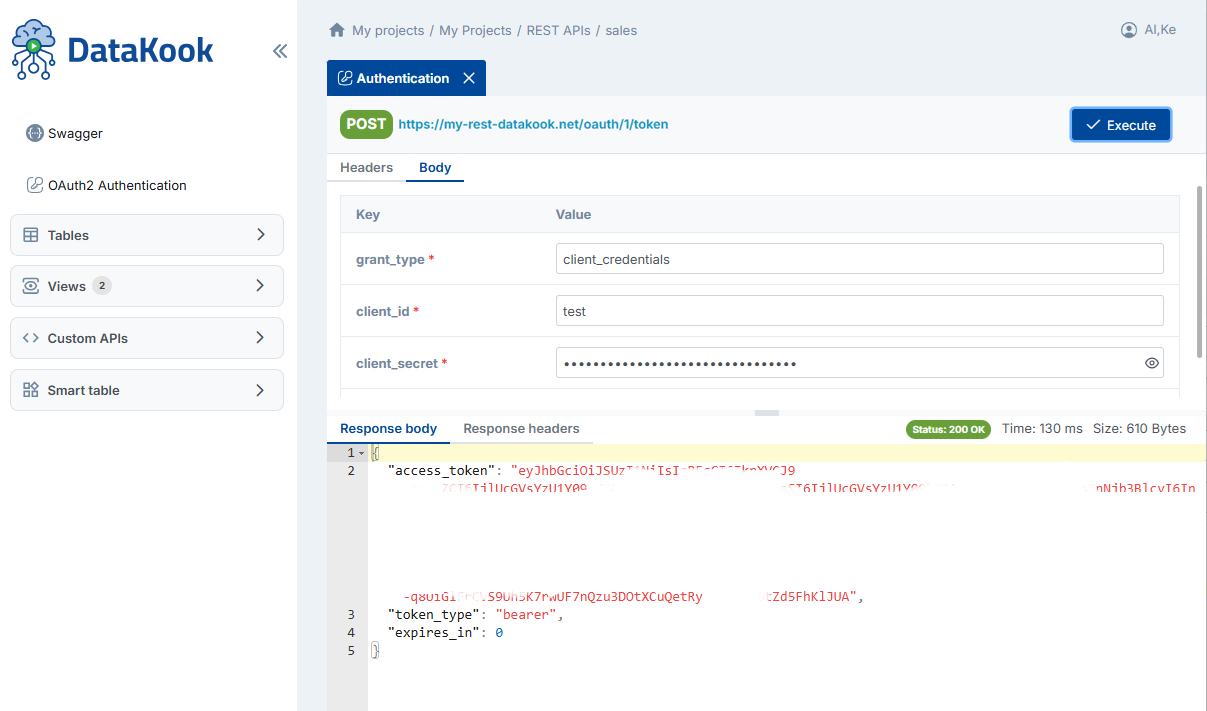 API Token Request and Response