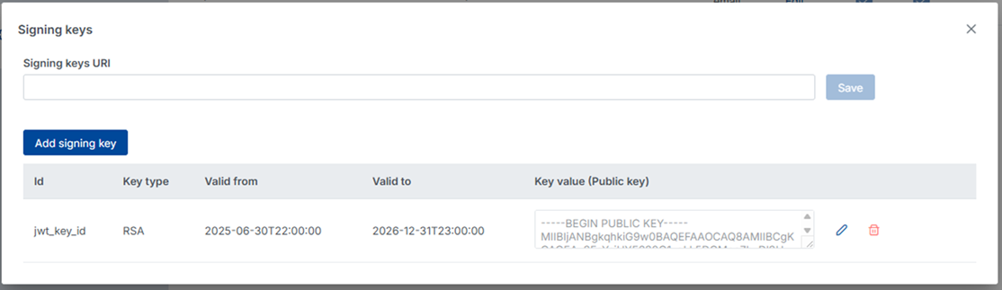 External Authentication Public Key Configuration