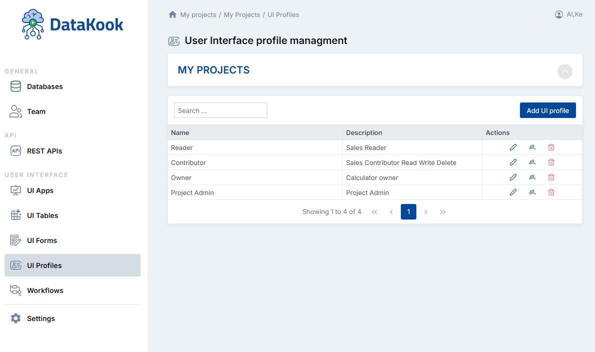 User Interface Dashboard