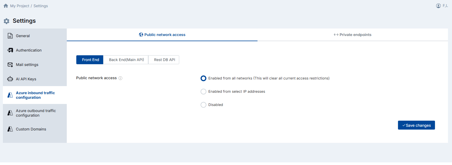 Public Network Access Configuration