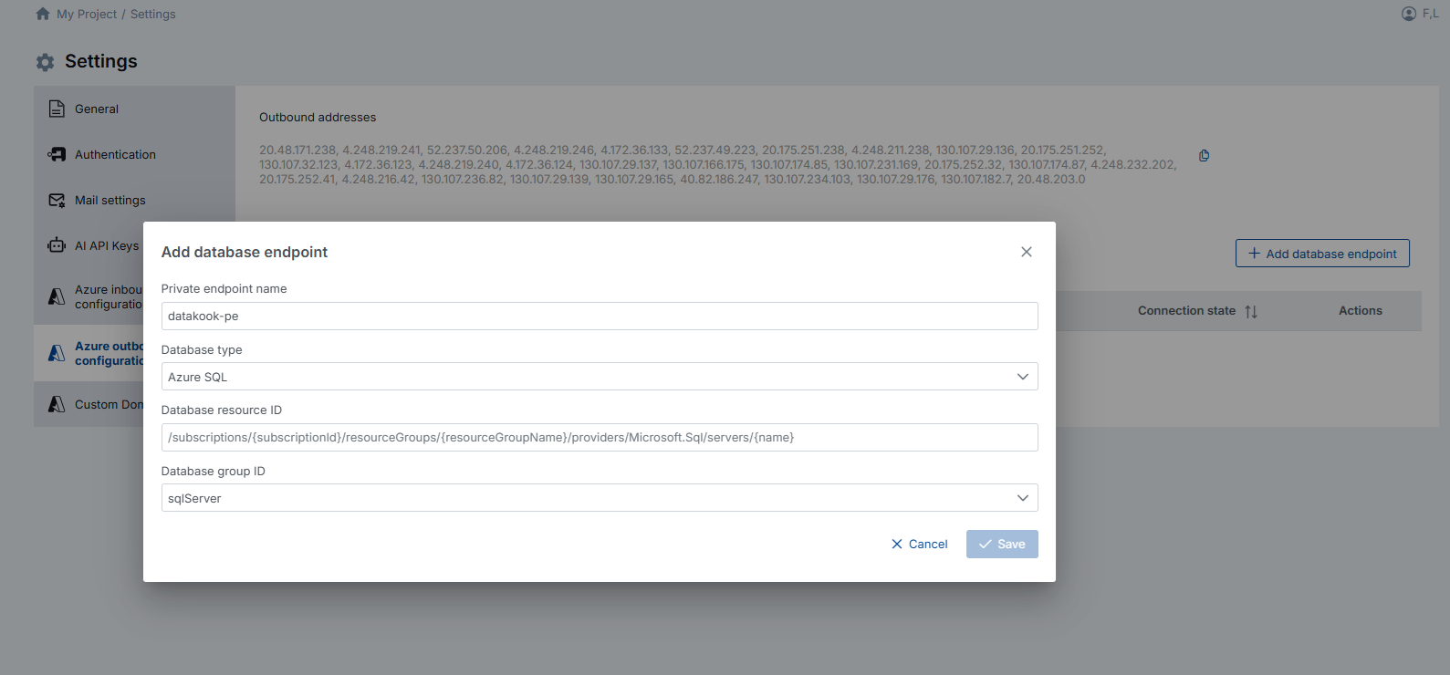Add Database Endpoint