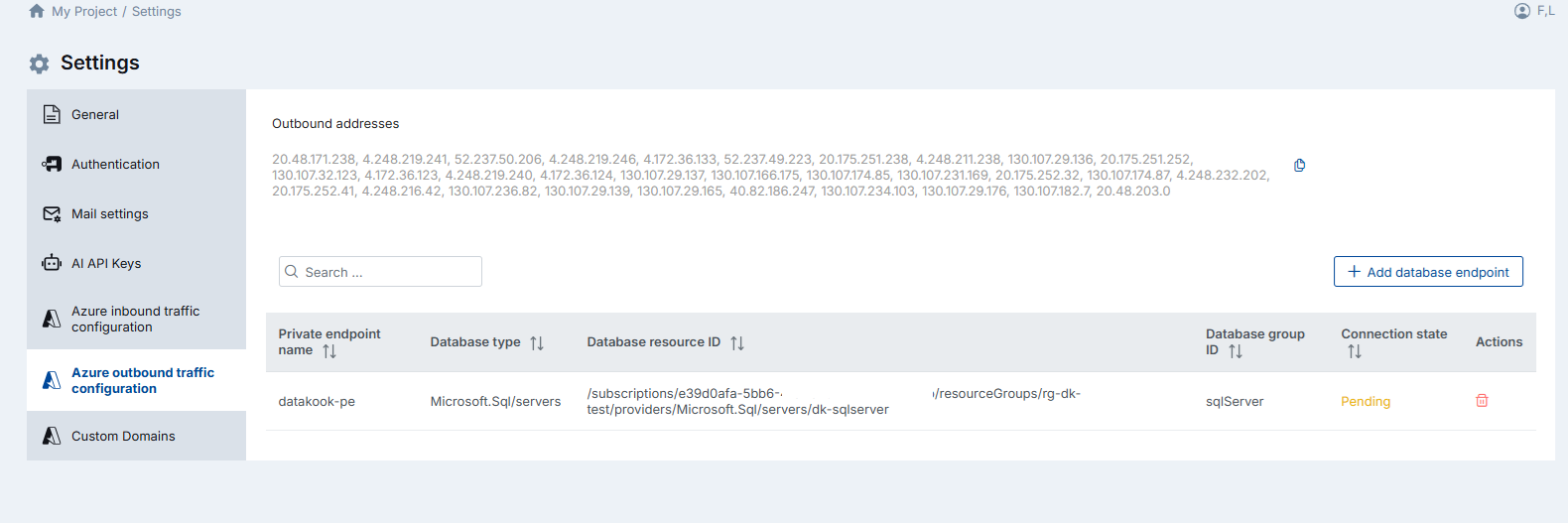 Database Endpoint — Pending State
