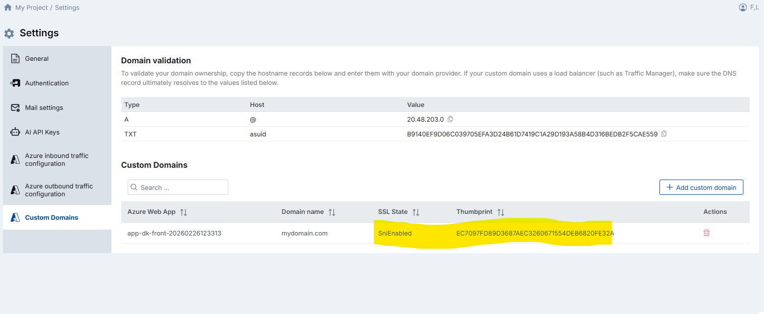 Custom Domain — Successfully Added