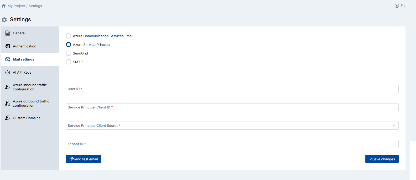 Azure Service Principal Email Configuration