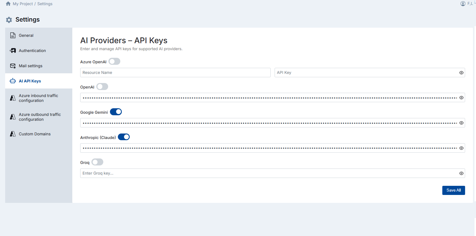 AI API Keys Configuration