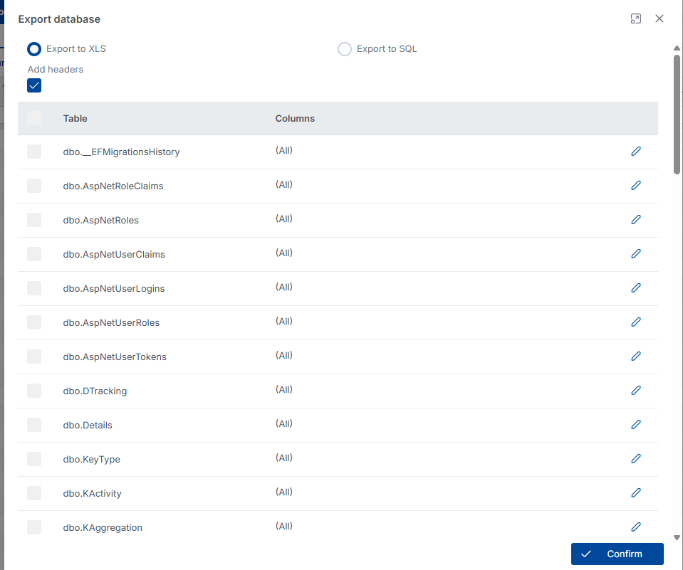 Database Export / Import Wizard