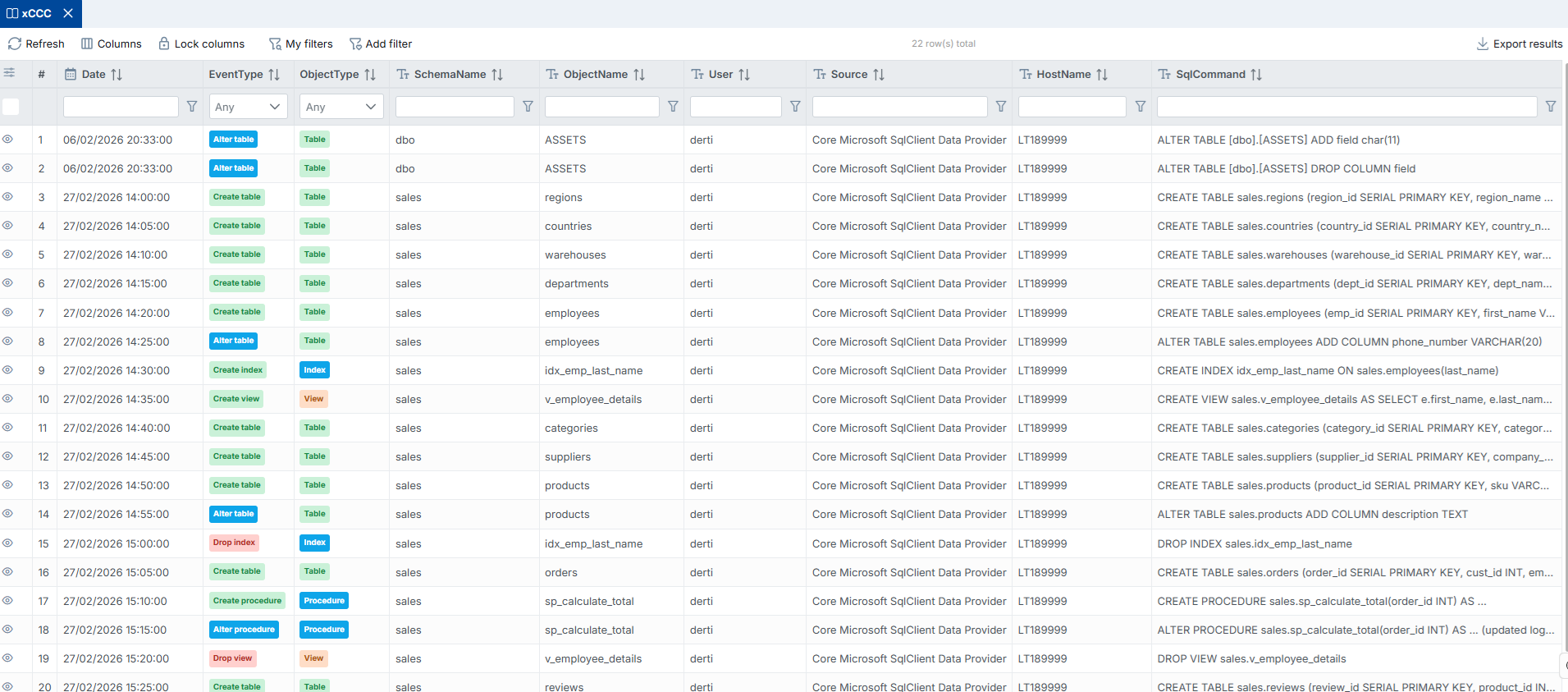 Audit DDL — Schema Change Log