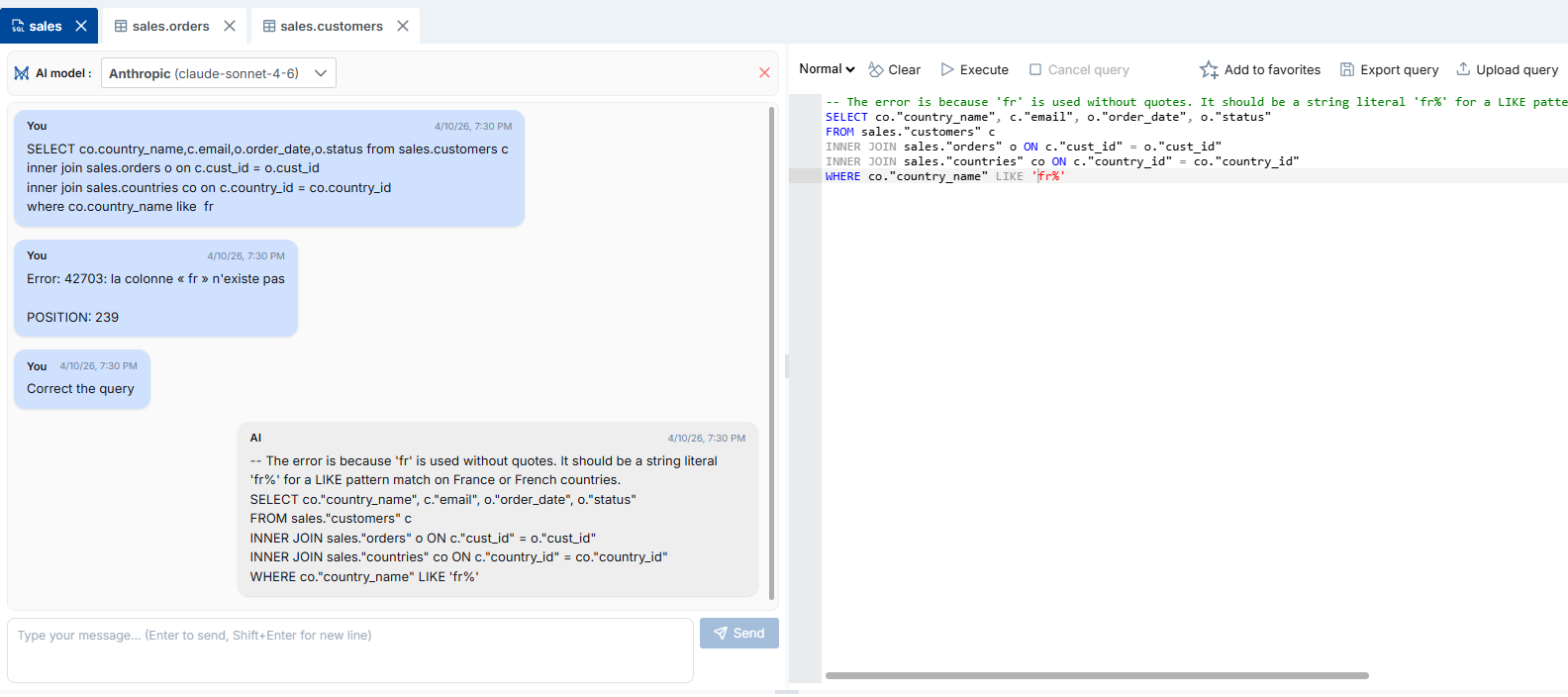 AI Assistant — Query Optimization Interface